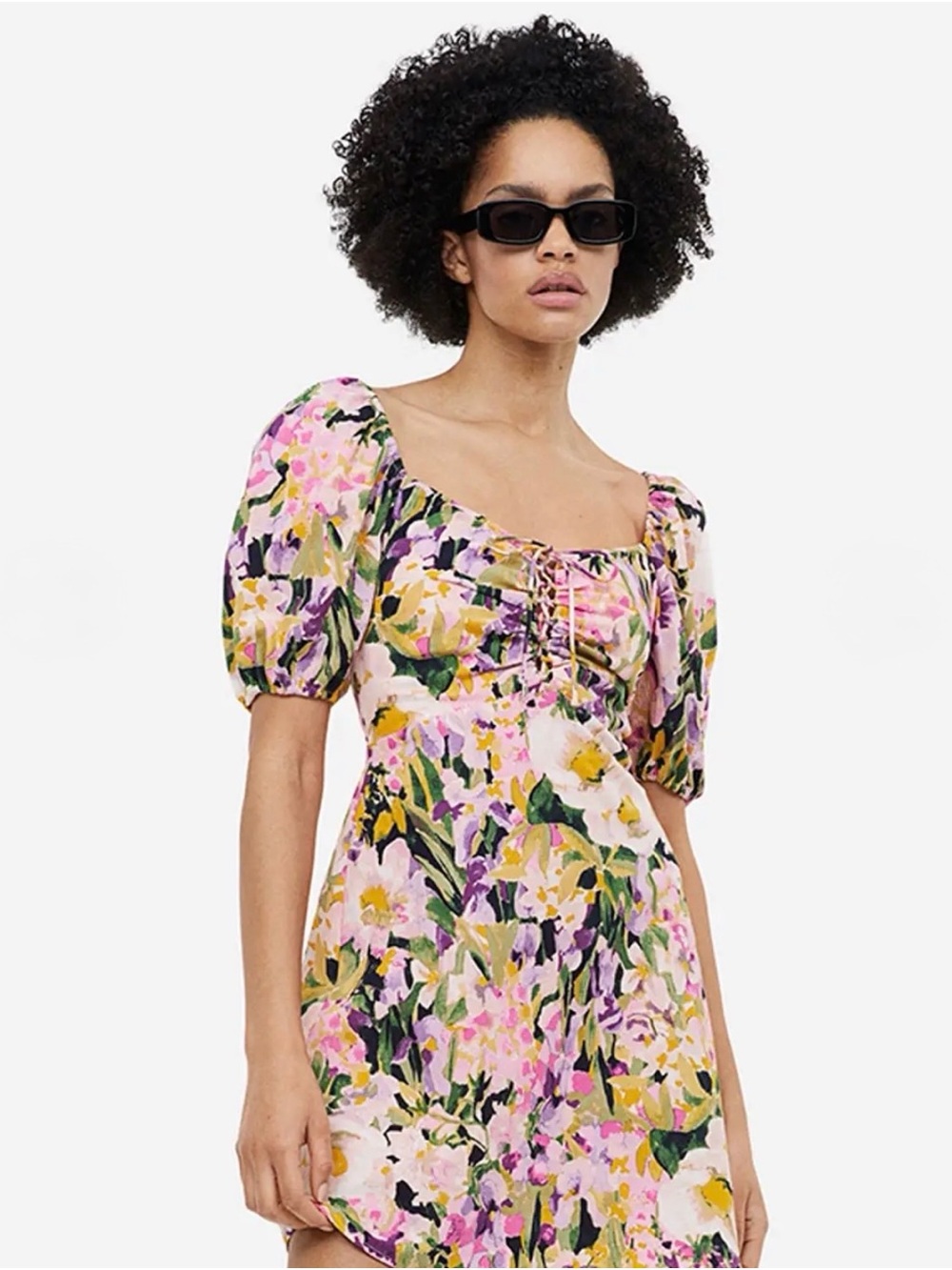 NWT H&M Puff-Sleeved Lacing Detail Dress Size XS